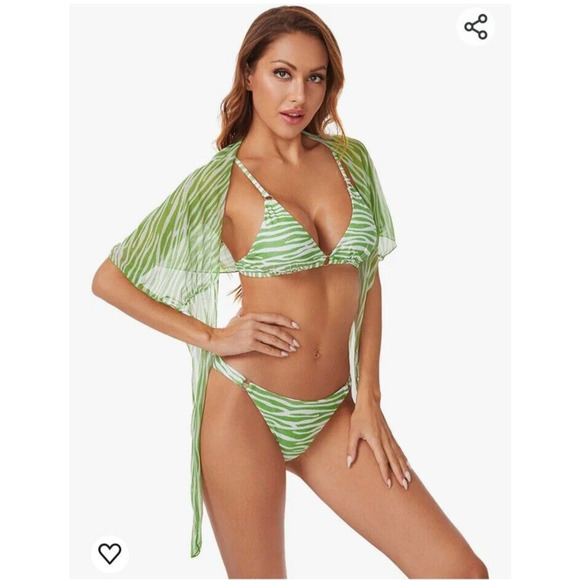 Soly Hux 3 Piece Swimsuits Triangle Bikini with Mesh Beach skirt Green Size S - Picture 6 of 14